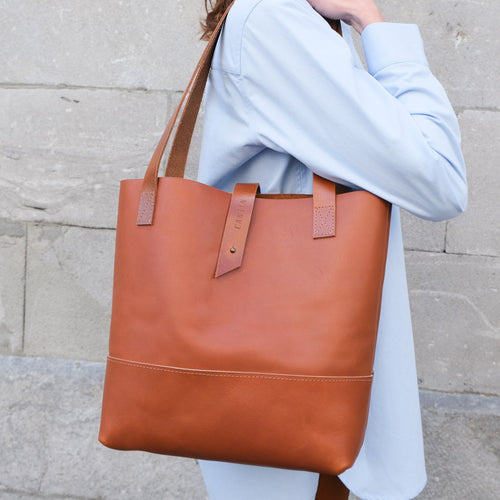 COGNAC LEATHER TOTE BAG - MADO