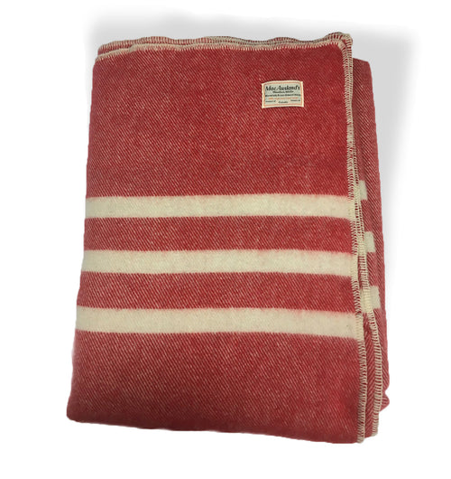 COUVERTURE - LAINE VIERGE 100% TWEED ROUGE ET RAYURES BLANCHES - MACAUSLANDS