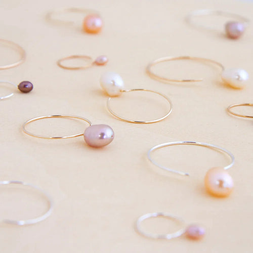 RING EARRINGS WITH PEARL - 13 MM - SILVER - CAMILLETTE
