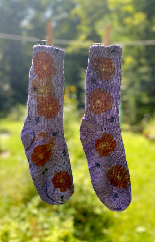 CHAUSSETTES IMPRESSION FLORALE, laine et chanvre - MARIE LES BAINS