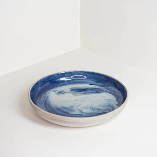 STONEWARE PASTA BOWL - GRAY AND NAVY