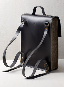 SAC À DOS EN FEUTRE ET EN CUIR NOIR - HENRI