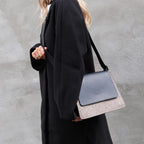 BLACK FELT AND LEATHER CROSSBODY BAG - LOUIS-PHILIPPE 