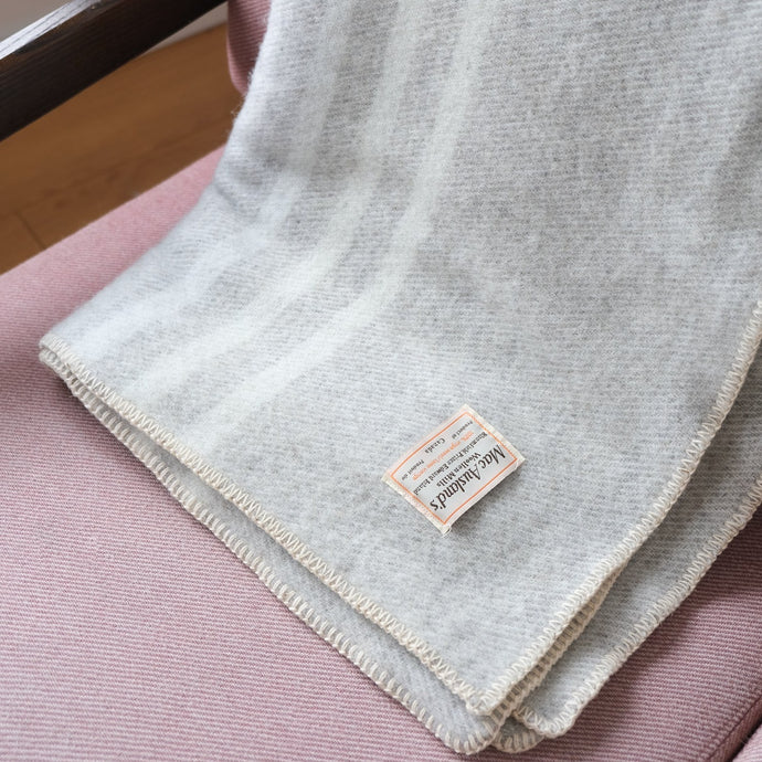 BLANKET - 100% VIRGIN WOOL TWEED PALE GRAY AND WHITE STRIPES - MACAUSLANDS