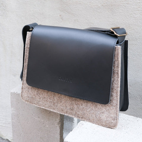 BAG IN FELT AND BLACK LEATHER LOUIS-PHILIPPE 
