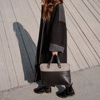 LARGE FELT AND BLACK LEATHER BAG - ELISABETH