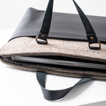 Charger l&#39;image dans la galerie, GRAND SAC EN FEUTRE ET EN CUIR NOIR - ELISABETH