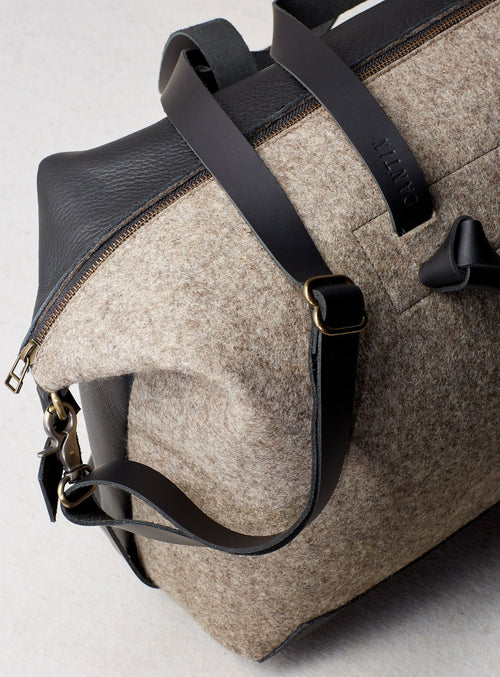 LARGE BAG IN FELT AND BLACK LEATHER OR BLACK LEATHER - EUGÈNE