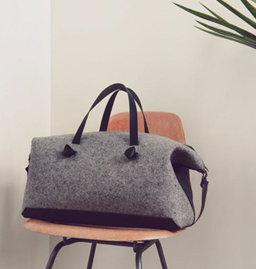 LARGE BAG IN FELT AND BLACK LEATHER OR BLACK LEATHER - EUGÈNE