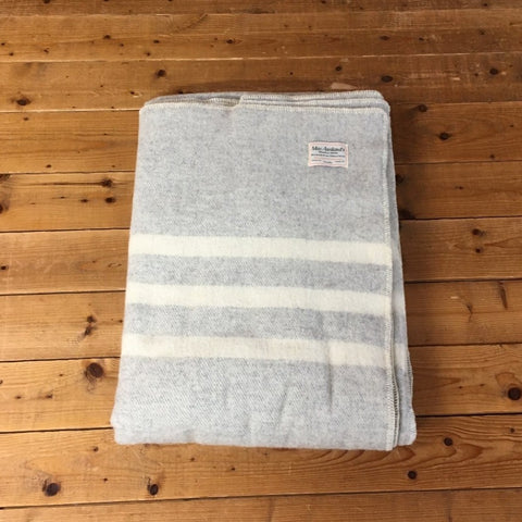 BLANKET - 100% VIRGIN WOOL TWEED PALE GRAY AND WHITE STRIPES - MACAUSLANDS