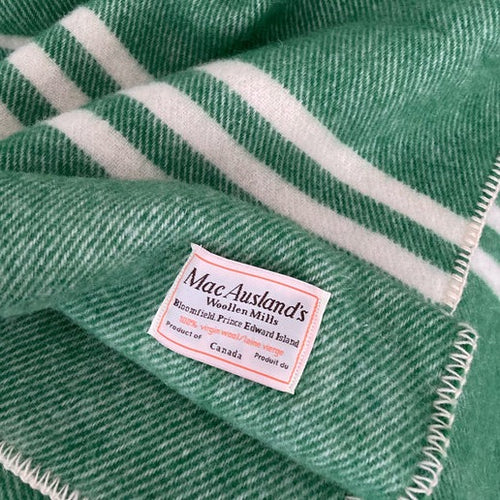 BLANKET - 100% VIRGIN WOOL TWEED GREEN AND WHITE STRIPES - MACAUSLANDS