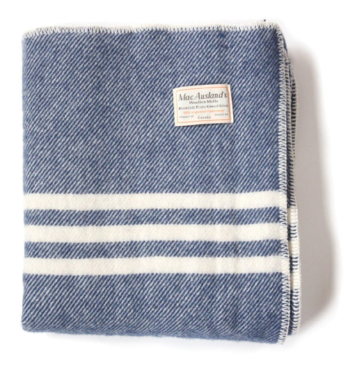 BLANKET - 100% VIRGIN WOOL TWEED BLUE AND NATURAL STRIPES - MACAUSLANDS