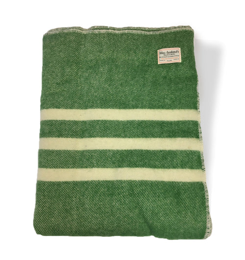 COUVERTURE - LAINE VIERGE 100% TWEED VERT ET RAYURES BLANCHES - MACAUSLANDS